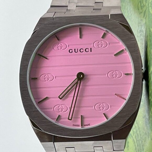 Gucci, NEW, Swiss Quartz Pink Dial 38mm Unisex Watch, Sapphire Crystal, YA163410